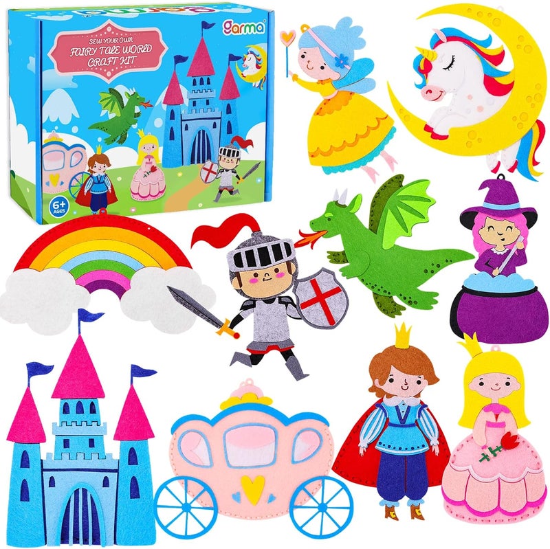 Garma Fairytale Sewing Kit for Kids - 12 in 1 DIY Kids Sewing Crafts Kit for Beginners - Mini Sewing Kits for Kid 5-8 8-12 - Easy Sew Your Own Felt Fairy Tale Craft Set for Boys & Girls Birthday - Image 1